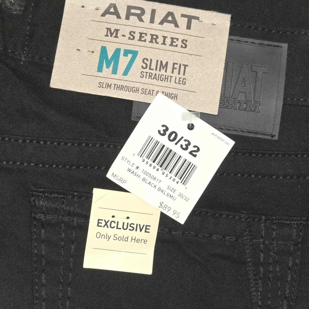 Ariat NWT M7 Slim Fit Straight Leg Jeans Mens 30x32 Dark Wash Black 10050817‎